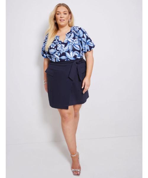 Autograph Womens Belted Pocket Knee Skirt - Plus Size - Navy - Size 22 UK