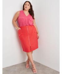 Beme Womens Knee Length Linen Blend Zipped Front Skirt - Plus Size - Berry - Size 22 UK
