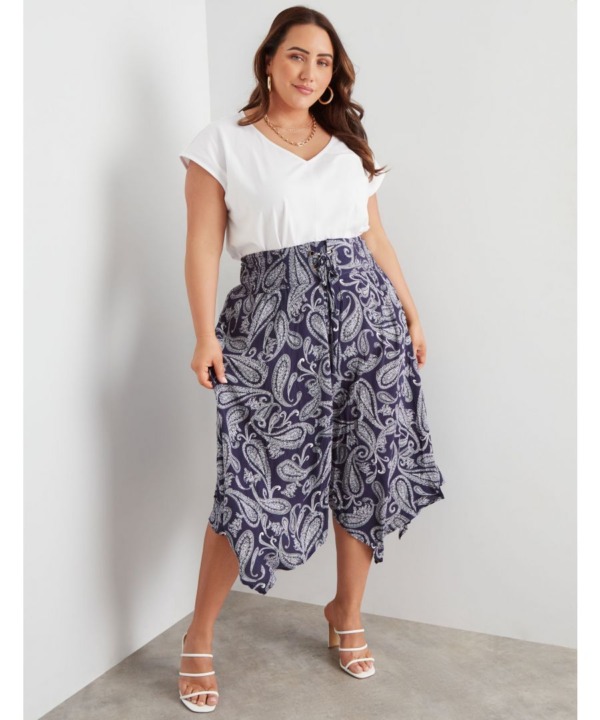 Beme Womens Midi Length Tie Hanky Hem Skirt - Plus Size - Multicolour Viscose - Size 22 UK