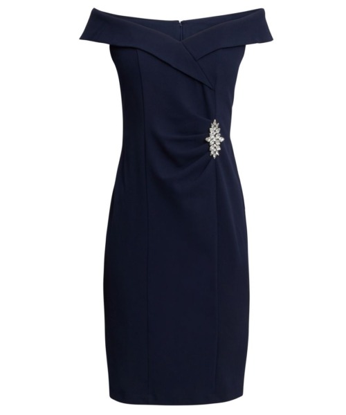Gina Bacconi Womens Goldie Short Off The Shoulder Sheath Dress With Ruched Waist And Embellishmnet Detail - Navy - Size 22 UK