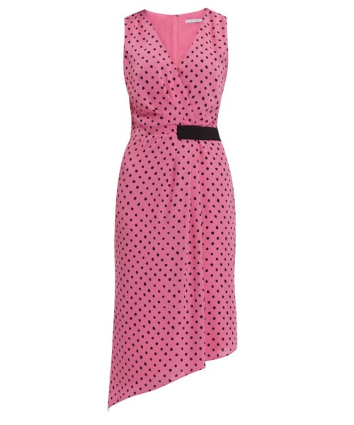 Gina Bacconi Womens Kari Asymmetric Wrap Spot Dress - Pink - Size 22 UK