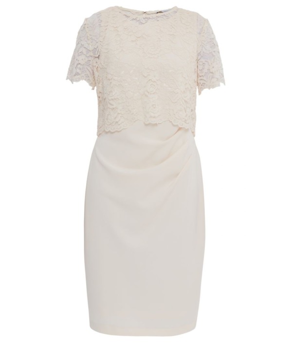 Gina Bacconi Womens Kora Moss Crepe Dress Lace Overtop - Ivory - Size 22 UK