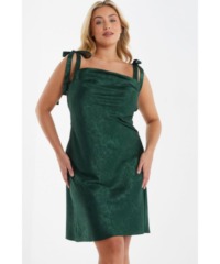 Quiz Womens Curve Bottle Green Satin Jacquard Floral Dress - Size 22 UK