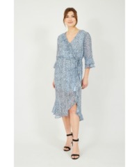 Yumi Womens Recycled Blue Heart Spot Frill Wrap Dress - Size 22 UK