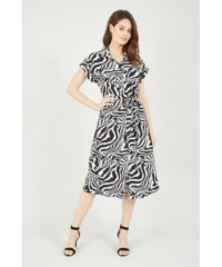 Yumi Womens Zebra Print Shirt Dress - Black - Size 22 UK