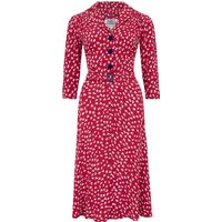 Lisa" Tea Dress with 3/4 Length Sleeves in Red Clover Print