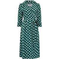 "Loretta" Wrap Tea Dress in Green Moonshine Spot Print