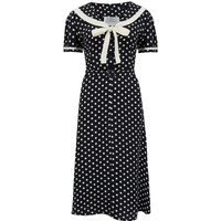 Patti Dress In 1940s Black With White Polka dot And Contrast Collar