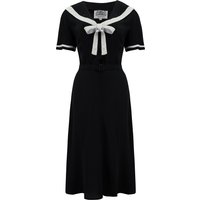 Patti Dress In 1940s  Solid Black With Contrast Collar