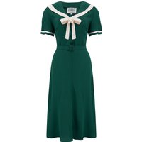 Patti Dress In 1940s  Solid Green With Contrast Collar
