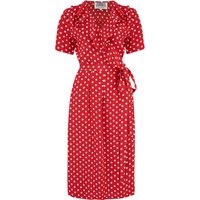 "Peggy Ruffle" Wrap Dress In Red with white Polka dot