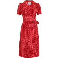"Peggy Wrap Dress In Red Ditzy Dot