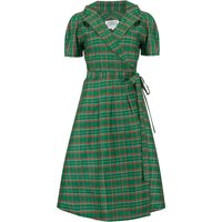 "Peggy" Wrap Dress in Green Taffeta Tartan