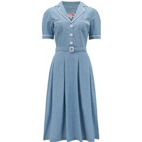 The "Kitty" Shirtwaister Dress in Lightweight Denim Cotton Chambray with Contrast Ric-Rac