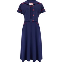 The "Lucille" 2pc Sweetheart Dress & Bolero Set In Navy & Red Contrast