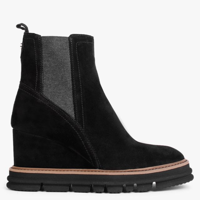ALPE Fondant Black Suede Wedge Ankle Boots Size: 35