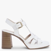 ALPE Mesa White Leather Cage Block Heel Sandals Size: 35