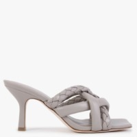 ASH Mina Bis Pearl Grey Leather Woven Heeled Mules Colour: Beige Leath