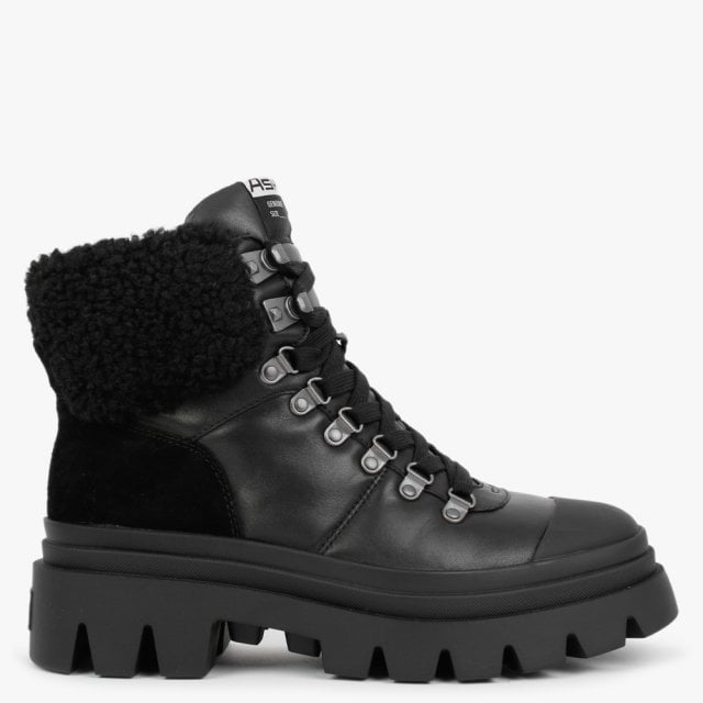 ASH Patagonia Faux Fur Black Leather Hiking Boots Colour: Black Fabric