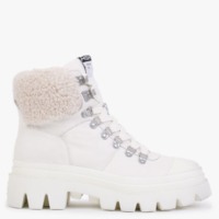 ASH Patagonia Faux Fur Off White Leather Hiking Boots Colour: Beige Fa