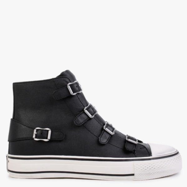 ASH Virgin Black Leather Buckled High Top Trainers Colour: Black Leath