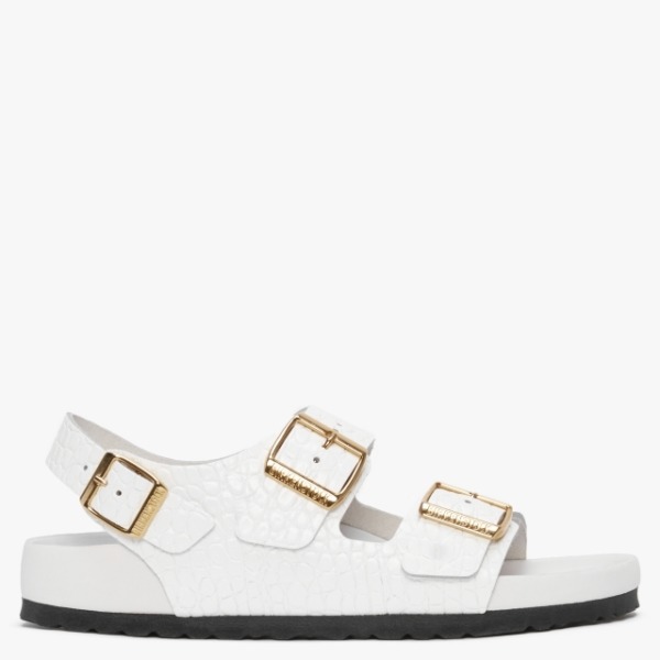 BIRKENSTOCK Milano Rivet Logo Emboss White Leather Sandals Size: 38