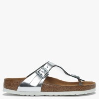 Birkenstock Gizeh Silver Leather Toe Post Sandals Size: 41