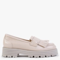 CALPIERRE Aurora Nude Patent Leather Fringed Loafers Size: 36