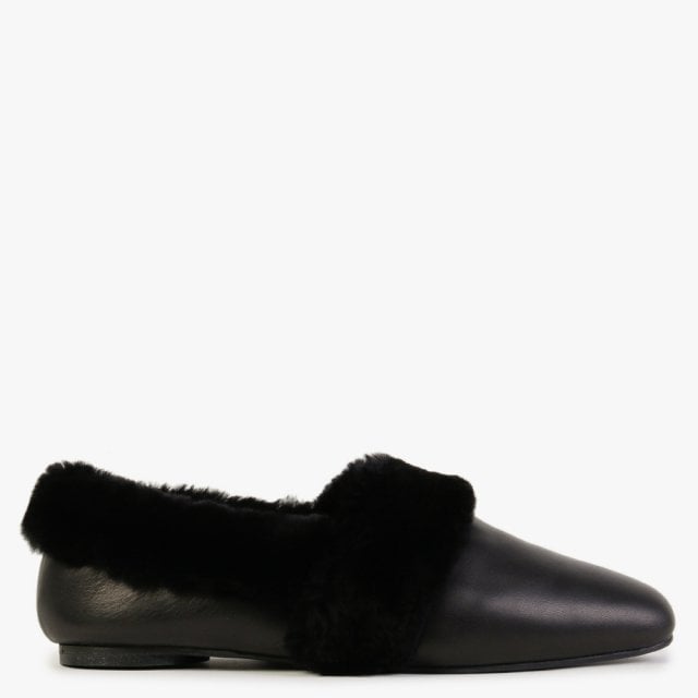 CASTANER Ginevra Black Leather Faux Fur Trim Loafers Colour: Black Lea