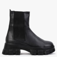 DF By DANIEL Mochy Black Leather Chunky Chelsea Boots Colour: Black Le
