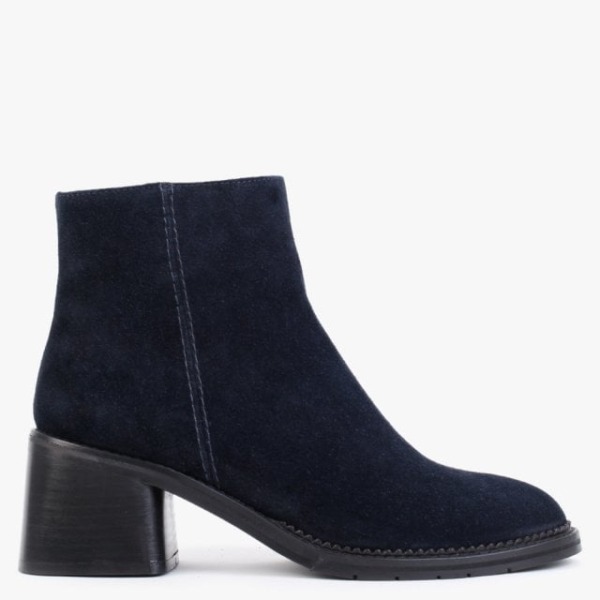 DONNA LEI Edmond Navy Suede Square Heel Ankle Boots Size: 37.5