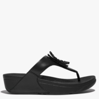 FITFLOP Lulu Crystal Circlet All Black Leather Toe Post Sandals Size: