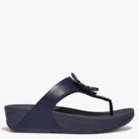 FITFLOP Lulu Crystal Circlet Midnight Navy Leather Toe Post Sandals Si