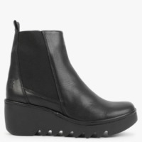 FLY LONDON Bagu Black Leather Wedge Chelsea Boots Colour: Black Leathe