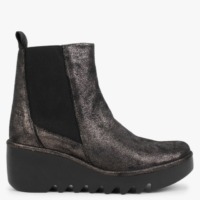 FLY LONDON Bagu Cool Graphite Leather Wedge Chelsea Boots Size: 40