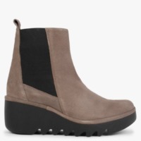 FLY LONDON Bagu Taupe Oil Suede Wedge Chelsea Boots Size: 41