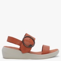 FLY LONDON Bani Coral Leather Big Buckle Sandals Size: 41
