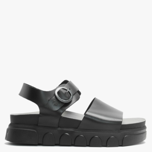 FLY LONDON Cree Black Leather Slab Sandals Colour: Black Leather