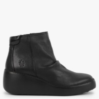 FLY LONDON Dabe Black Leather Wedge Ankle Boots Colour: Black Leather
