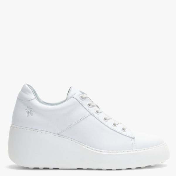 FLY LONDON Delf White Leather Wedge Trainers Size: 41