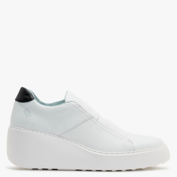 FLY LONDON Dito White Leather Wedge Trainers Size: 41