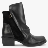 FLY LONDON Mely Black Leather & Suede Ankle Boots Colour: Black Leathe