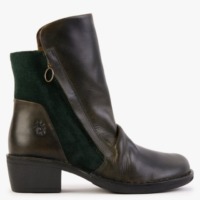 FLY LONDON Mely Diesel Green Forest Leather & Suede Ankle Boots Size: