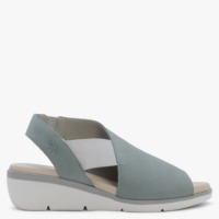FLY LONDON Nily Pale Blue Leather Low Wedge Sandals Size: 41