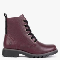FLY LONDON Ragi Burgundy Pebbled Leather Ankle Boots Size: 38