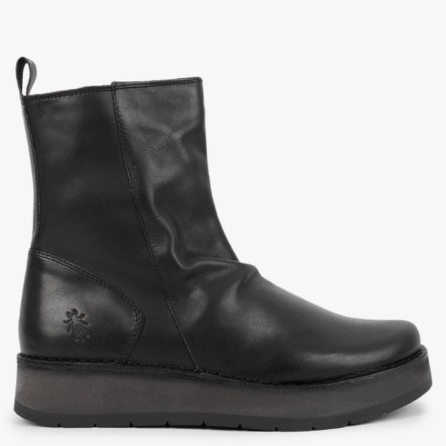 FLY LONDON Reno Black Leather Ankle Boots Colour: Black Leather