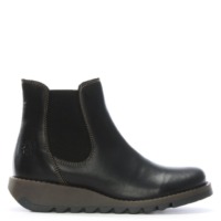 FLY LONDON Salv Black Leather Wedge Chelsea Boots Colour: Black Leathe