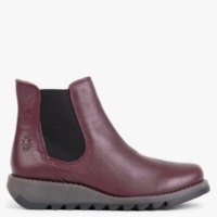 FLY LONDON Salv Burgundy Pebbled Leather Wedge Chelsea Boots Size: 40