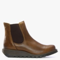 FLY LONDON Salv Camel Leather Wedge Chelsea Boots Size: 41