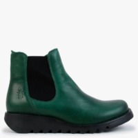 FLY LONDON Salv Green Leather Wedge Chelsea Boots Size: 41